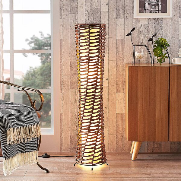 Lindby Stojací lampa Joas, 110 cm, papír, textil, hnědá barva, Hnědá / rez, Obývací pokoj / jídelna, Papír / lunolit / lunopal, Moderní
