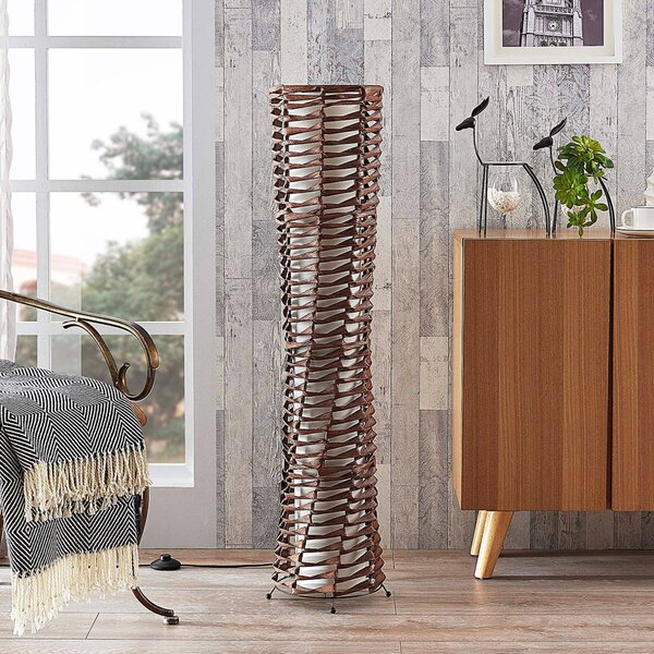 Lindby Stojací lampa Joas, 110 cm, papír, textil, hnědá barva, Hnědá / rez, Obývací pokoj / jídelna, Papír / lunolit / lunopal, Moderní