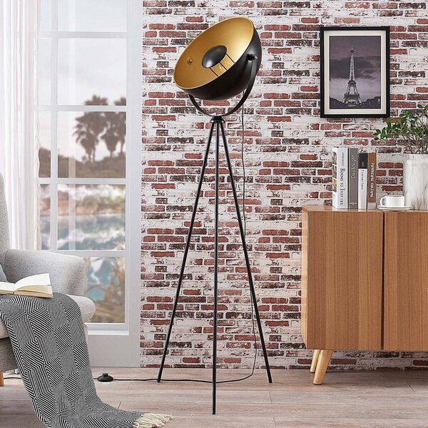 Lindby Stojací lampa Meline, černá/zlatá, kov, trojnožka, Černá, Obývací pokoj / jídelna, kov, Moderní, Lampa trojnožka