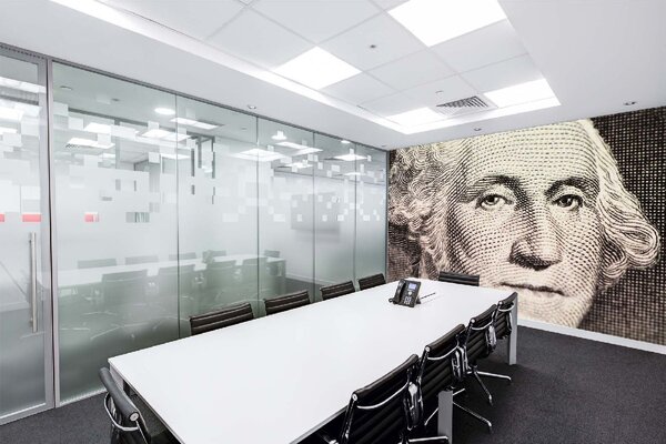 DIMEX | Vliesová fototapeta Washingtonův portrét na dolaru MS-5-2954 | 375 x 250 cm | bílá, šedá