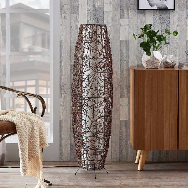 Lindby Stojací lampa Nias, výška 111 cm, ratan, textil, Hnědá / rez, Obývací pokoj / jídelna, Dřevo, Moderní