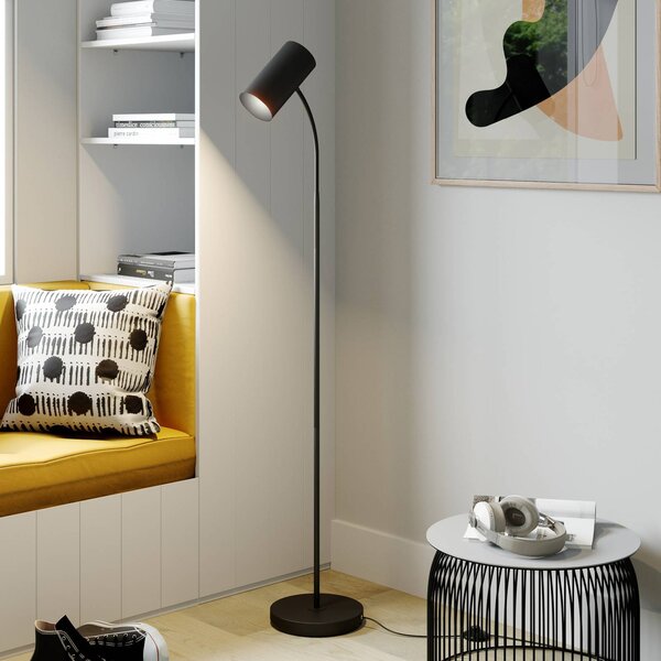 Lindby stojací lampa Karoli, černá, 156 cm, kov, flexibilní rameno, Černá, Obývací pokoj / jídelna, kov, Moderní