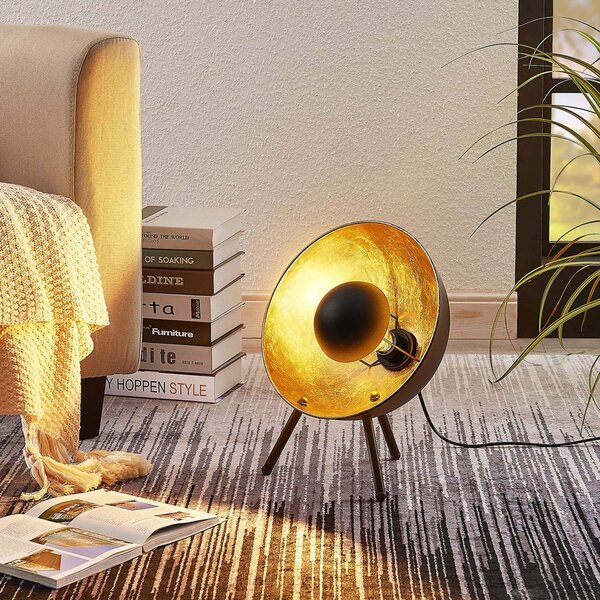 Lindby Stolní lampa Muriel, výška 38 cm, černá, zlatá, kov, Černá, Obývací pokoj / jídelna, kov, Moderní