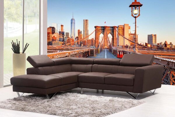 DIMEX | Vliesová fototapeta Brooklyn Brigde s Manhattanem MS-5-2968 | 375 x 250 cm | modrá, červená, hnědá, šedá