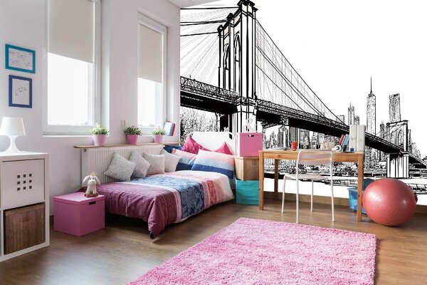 DIMEX | Vliesová fototapeta Ilustrace Brooklyn Bridge MS-5-2965 | 375 x 250 cm | bílá, černá