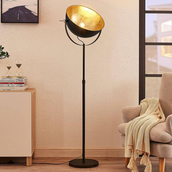 Lindby Stojací lampa Muriel, 1 světlo, černá/zlatá, kov, Černá, Obývací pokoj / jídelna, kov, Moderní