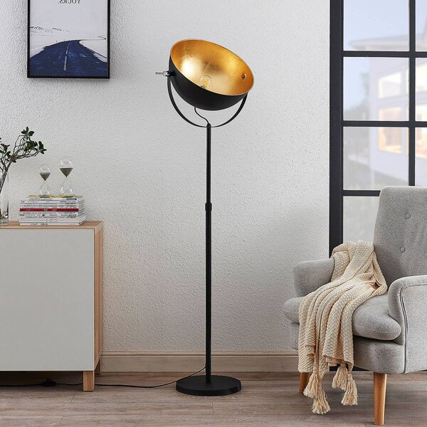 Lindby Stojací lampa Muriel, 1 světlo, černá/zlatá, kov, Černá, Obývací pokoj / jídelna, kov, Moderní
