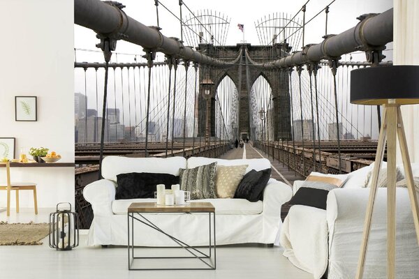 DIMEX | Vliesová fototapeta Pohled na Brooklynský most MS-5-2997 | 375 x 250 cm | bílá, žlutá, hnědá, šedá