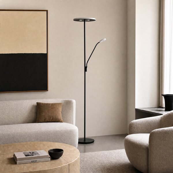 Stojací Lampa Lucande, Raymond, stmívatelné, Černá, Obývací pokoj, Kov, Moderní