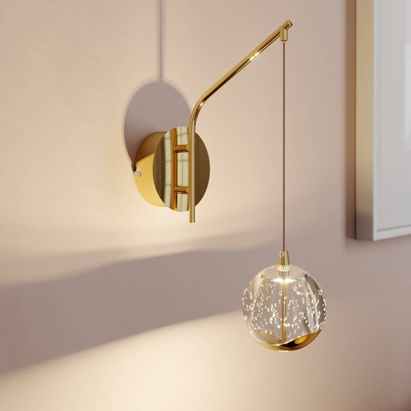 Lucande Nástěnné svítidlo LED Hayley, zlatá barva, sklo, výška 34 cm, Čirá / transparetní, Obývací pokoj / jídelna, Sklo, Moderní