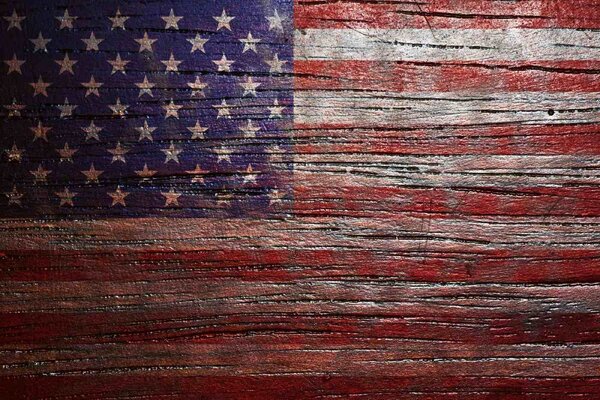 DIMEX | Vliesová fototapeta Vlajka USA na dřevě MS-5-3016 | 375 x 250 cm | modrá, červená, bílá