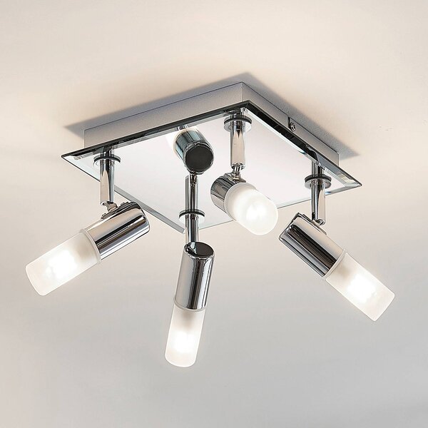 Lindby Stropní koupelnové svítidlo Zela, 32 cm, chrom, 4 světla, IP44, stmívatelný, Chrom / stříbro, Koupelna, kov, Moderní
