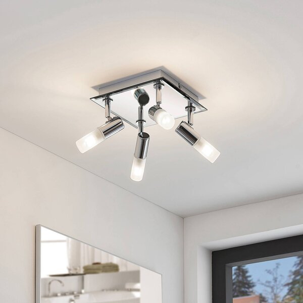 Lindby Stropní koupelnové svítidlo Zela, 32 cm, chrom, 4 světla, IP44, stmívatelný, Chrom / stříbro, Koupelna, kov, Moderní