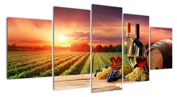 Obraz - víno a vinice při západu slunce (150x70cm)