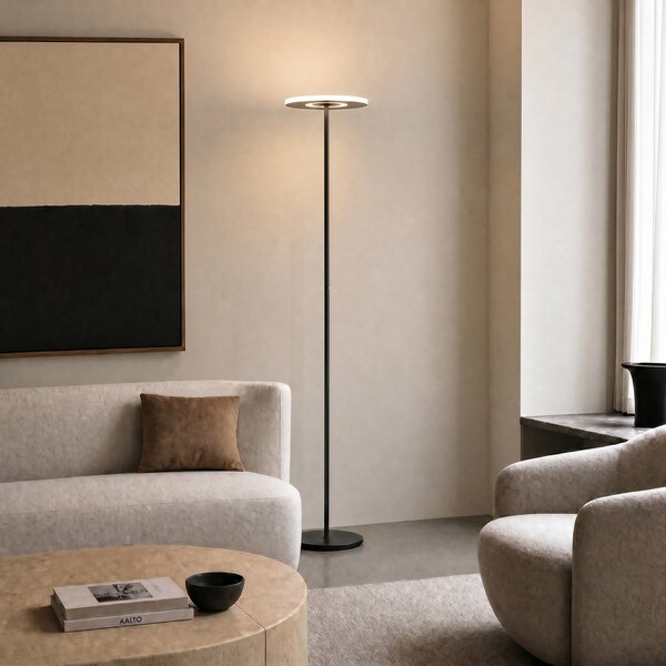 Stojací Lampa Lucande, Raymond, stmívatelné, Černá, Obývací pokoj, Kov, Moderní