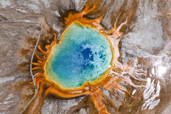 DIMEX | Vliesová fototapeta Duhová pramen, Yellowstone MS-5-3037 | 375 x 250 cm | modrá, oranžová, hnědá