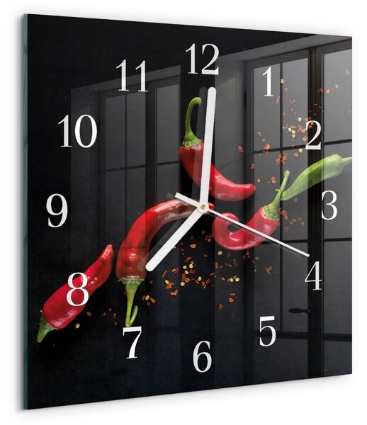 Skleněné hodiny Chilli papričky zskb-30x30-00089986