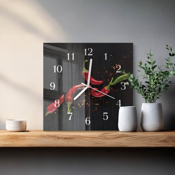 Skleněné hodiny Chilli papričky zskb-30x30-00089986