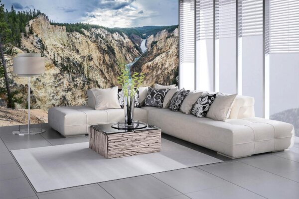 DIMEX | Vliesová fototapeta Yellowstone a Grand Canyon MS-5-3043 | 375 x 250 cm | zelená, modrá, hnědá, šedá