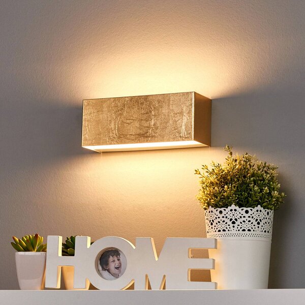 Lindby Nástěnné svítidlo LED Quentin, šířka 23 cm, zlatá barva, kov, Mosaz / zlato, Chodba, kov, Moderní
