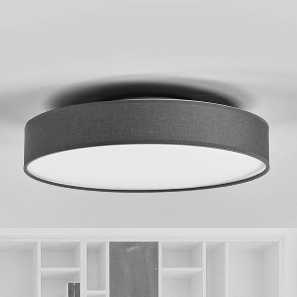 Lindby LED stropní svítidlo Saira, Ø 40 cm, šedá, textilní, Hliník / šedá / zinek, Obývací pokoj / jídelna, Textil / tkanina / hedvábí, Moderní