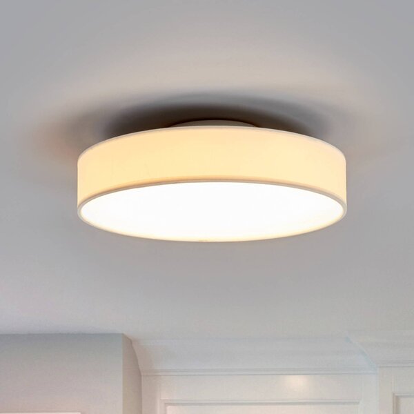 Lindby LED stropní svítidlo Saira, Ø 30 cm, bílé, textilní, Bílá / opál, Obývací pokoj / jídelna, Textil / tkanina / hedvábí, Moderní