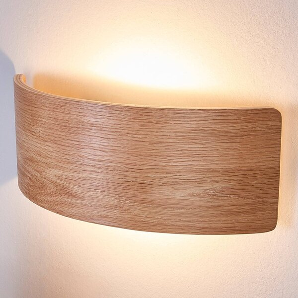 Lindby Nástěnné svítidlo LED Rafailia, šířka 33 cm, dřevo, 3 000 K, Tmavé dřevo, Obývací pokoj / jídelna, Dřevo, Venkovský / rustikální