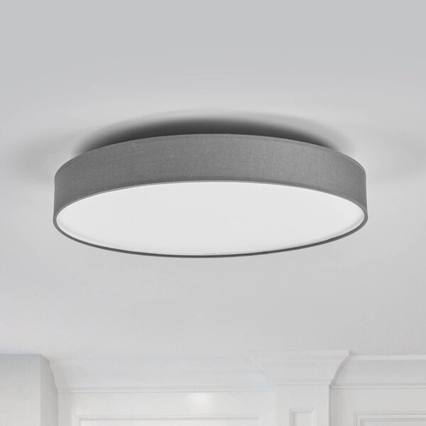 Lindby LED stropní svítidlo Saira, Ø 50 cm, šedá, textilní, Hliník / šedá / zinek, Obývací pokoj / jídelna, Textil / tkanina / hedvábí, Moderní