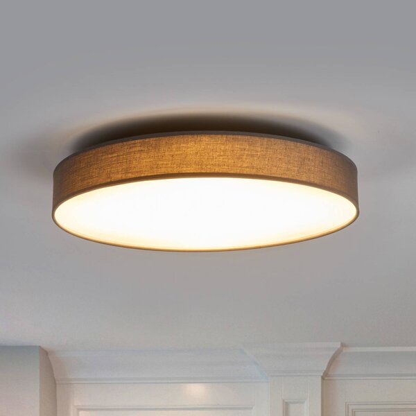 Lindby LED stropní svítidlo Saira, Ø 50 cm, šedá, textilní, Hliník / šedá / zinek, Obývací pokoj / jídelna, Textil / tkanina / hedvábí, Moderní