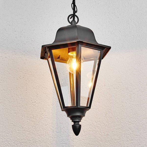 Lindby Venkovní závěsné svítidlo Edana, 40 cm, antracit, E27, IP44, stmívatelný, Černá, Hliník, Moderní