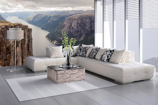 DIMEX | Vliesová fototapeta Lysefjorden, Norsko MS-5-3110 | 375 x 250 cm | zelená, modrá, šedá
