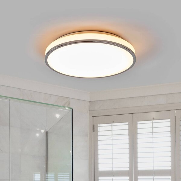 Lindby LED stropní svítidlo Lyss, Ø 40 cm, chromová barva, IP44, Bílá / opál, Koupelna, Sklo, Moderní