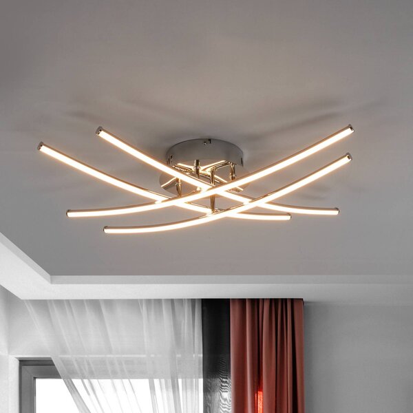 Lindby LED stropní svítidlo Yael, chromová barva, kov, délka 67 cm, Chrom / stříbro, Kuchyň, kov, Moderní