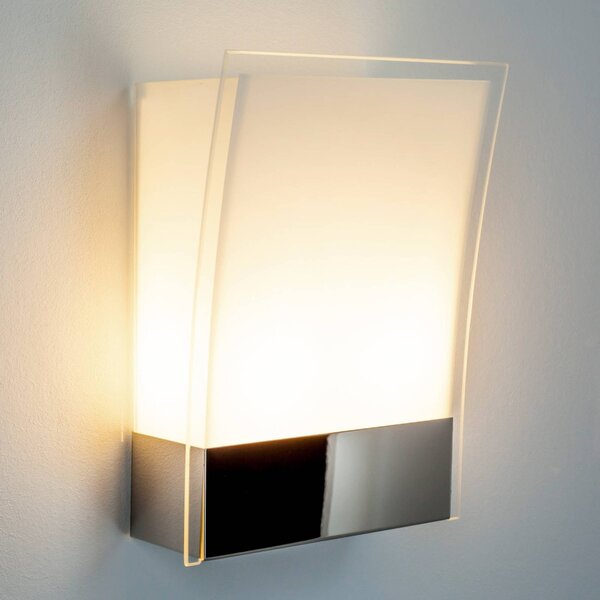 Lindby nástěnné světlo Malthe, výška 27 cm, chrom, sklo, kov, stmívatelný, Chrom / stříbro, Chodba, kov, Moderní