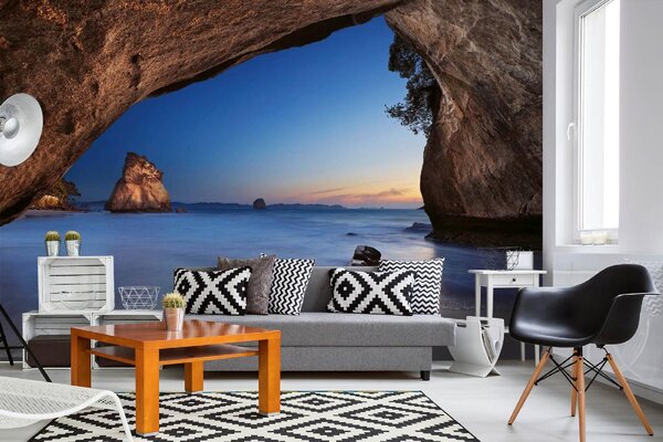 DIMEX | Vliesová fototapeta Poloostrov Coromandel MS-5-3127 | 375 x 250 cm | modrá, oranžová, šedá