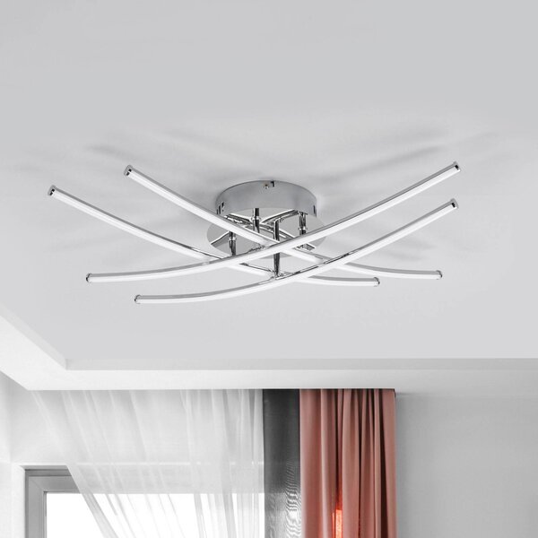 Lindby LED stropní svítidlo Yael, chromová barva, kov, délka 67 cm, Chrom / stříbro, Kuchyň, kov, Moderní