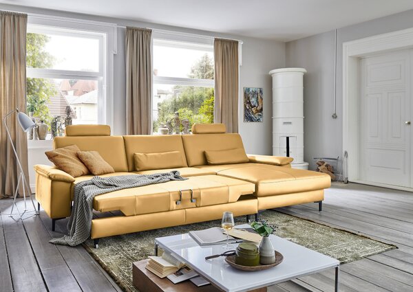 ROHOVÁ SEDAČKA, kůže, žlutá Dieter Knoll - Sedací soupravy