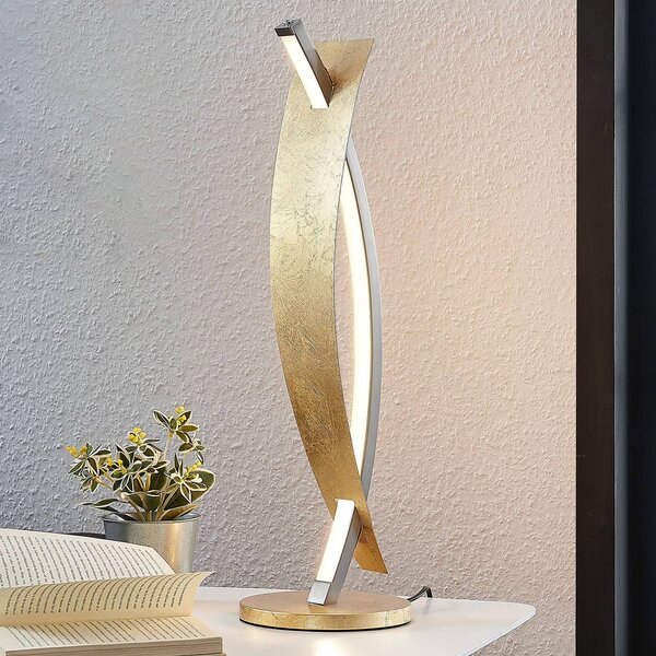 Lucande Stolní LED lampa Marija, zlatá barva, stmívatelná, 62 cm, stmívatelný, Mosaz / zlato, Obývací pokoj / jídelna, kov, Moderní