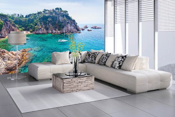 DIMEX | Vliesová fototapeta Costa Brava MS-5-3144 | 375 x 250 cm | zelená, modrá, šedá