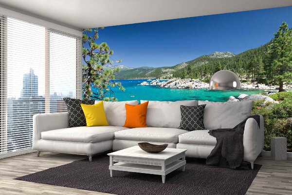 DIMEX | Vliesová fototapeta Jezero Tahoe MS-5-3146 | 375 x 250 cm | zelená, modrá, bílá