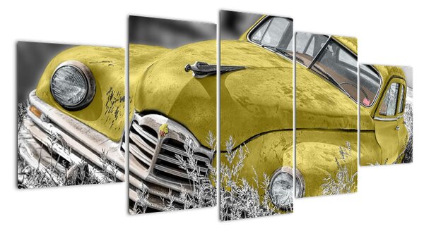 Obraz žlutého auta na louce (150x70cm)
