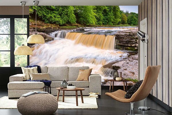 DIMEX | Vliesová fototapeta Aysgarth Falls, Yorkshire MS-5-3159 | 375 x 250 cm | zelená, bílá, šedá