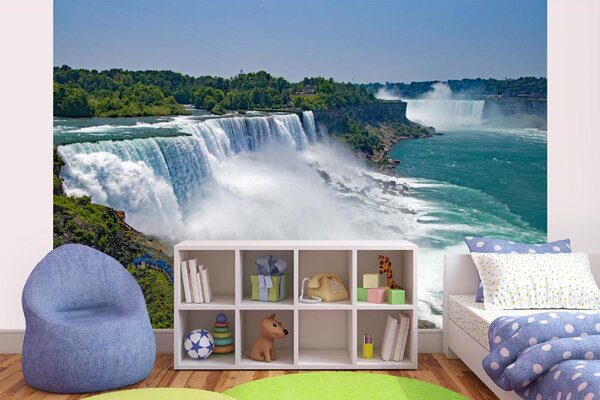 DIMEX | Vliesová fototapeta Niagarské vodopády MS-5-3163 | 375 x 250 cm | zelená, modrá, bílá