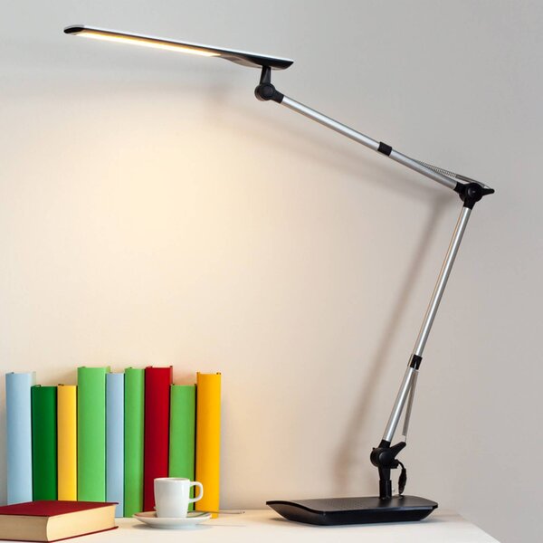 Lindby Stolní LED lampa Felipe, černá, svěrná patice, stmívatelný, Hliník / šedá / zinek, Pracovna / kancelář, Moderní, Připínací / světlo do zásuvky