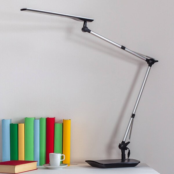 Lindby Stolní LED lampa Felipe, černá, svěrná patice, stmívatelný, Hliník / šedá / zinek, Pracovna / kancelář, Moderní, Připínací / světlo do zásuvky