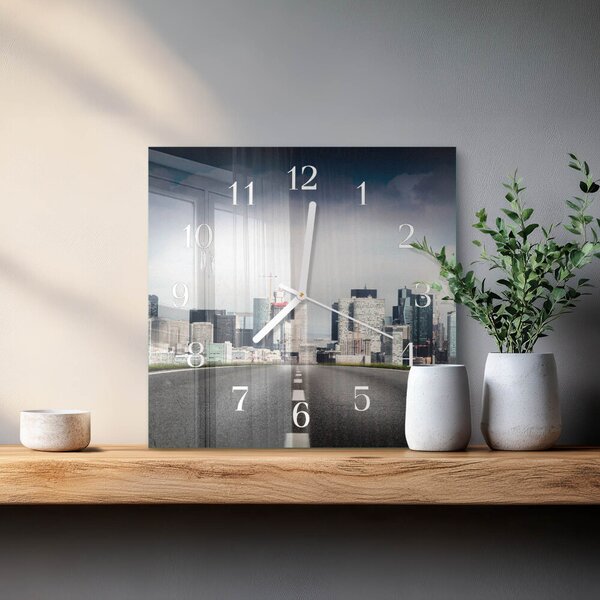 Skleněné hodiny Silniční město zskb-30x30-00085685