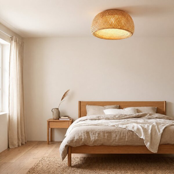 Stropní Lampa Lindby, Jadwiga, stmívatelné, Dřevo, Obývací pokoj, Bambus, Skandinávský