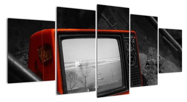 Obraz červené televize (150x70cm)