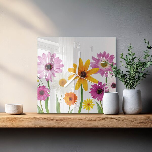 Skleněné hodiny Květiny zskb-30x30-00079319