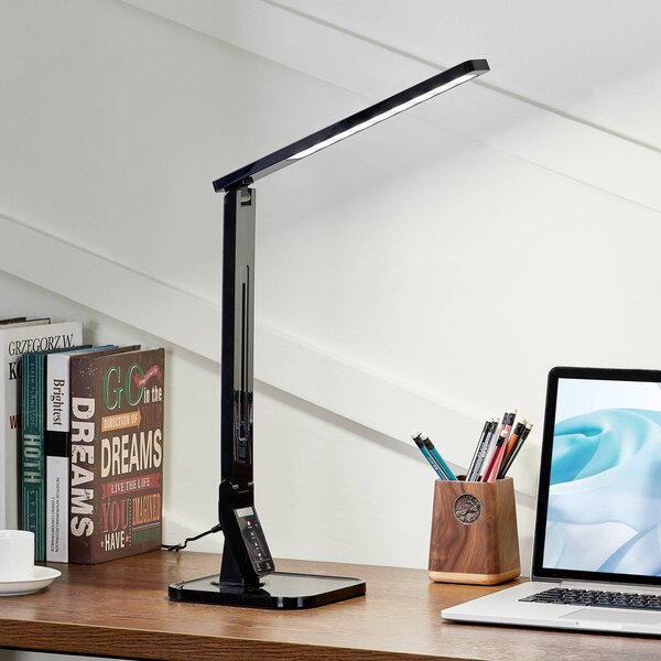 Lindby Stolní LED lampa Eleni, černá, stmívatelná, stmívatelný, Černá, Pracovna / kancelář, Plast, Moderní
